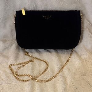Gucci Black Velvet Pouch with Gold Details